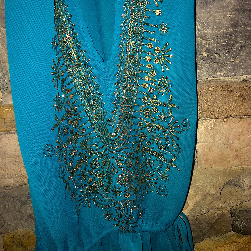 Gorgeous Glittered Open Front Emerald Tunic - image 2
